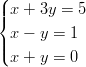 (
||{ x + 3y = 5
x − y = 1
||(
x + y = 0
